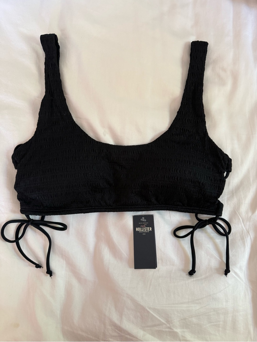 Hollister Black Bikini Top with Side Ties, size lg New!